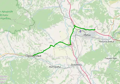 Route map Nis Airport - Prokuplje, 41 km, approx. 45 min