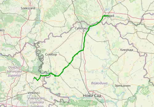 Route map Osijek Airport - Szeged, 172 km, approx. 176 min