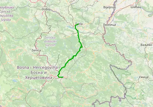 Route map Tuzla Airport - Sarajevo, 122 km, approx. 146 min