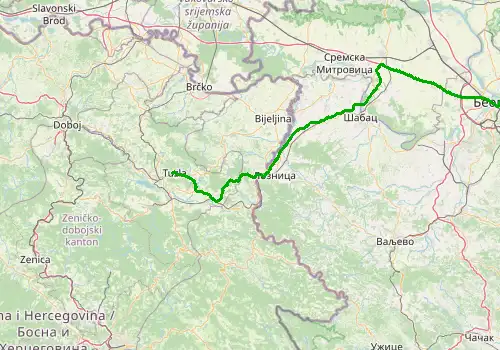 Route map Tuzla Airport - Belgrade, 199 km, approx. 175 min