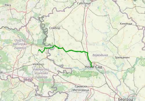 Route map Osijek Airport - Novi Sad, 117 km, approx. 136 min