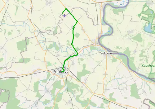 Route map Osijek Airport - Vinkovci, 31 km, approx. 34 min