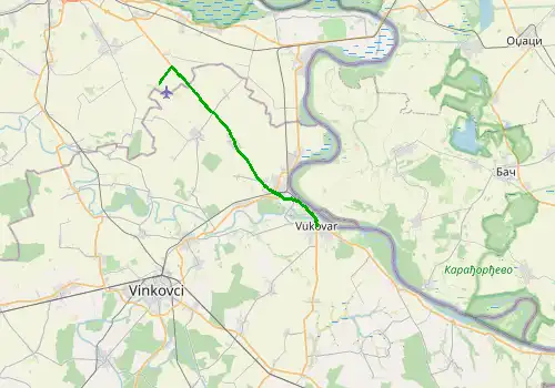 Route map Osijek Airport - Vukovar, 24 km, approx. 30 min