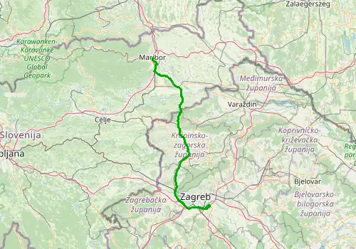 Route map Zagreb Airport - Maribor, 132 km, approx. 97 min