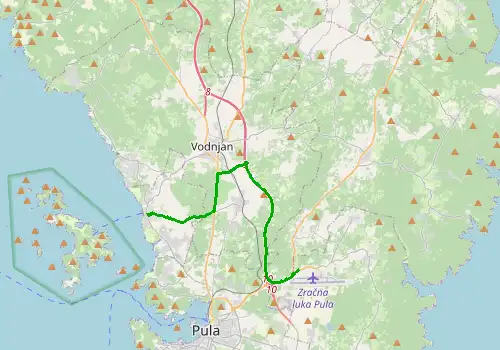 Route map Pula Airport - Fazana, 17 km, approx. 19 min