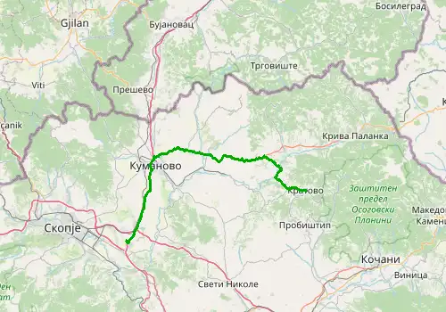 Route map Skopje Airport - Kratovo, 77 km, approx. 72 min