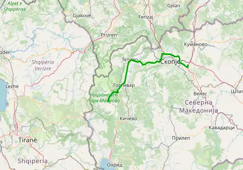 Route map Skopje Airport - Mavrovo, 126 km, approx. 111 min