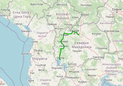 Route map Skopje Airport - Ohrid, 201 km, approx. 189 min