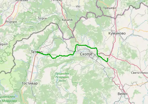 Route map Skopje Airport - Tetovo, 73 km, approx. 49 min