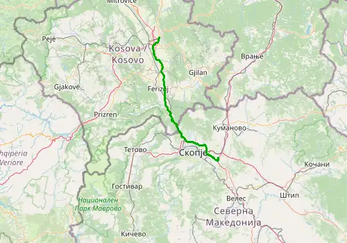 Route map Skopje Airport - Pristina, 113 km, approx. 88 min