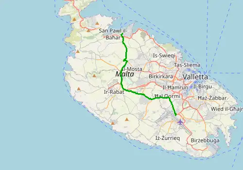 Route map Malta Airport - Bugibba, 17 km, approx. 25 min