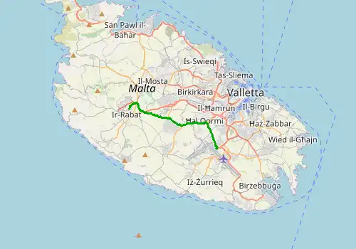 Route map Malta Airport - Mdina, 10 km, approx. 14 min