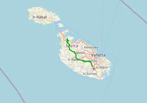 Route map Malta Airport - Mellieha, 22 km, approx. 32 min