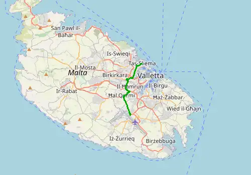 Route map Malta Airport - Sliema, 9 km, approx. 15 min