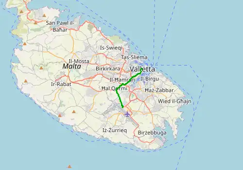 Route map Malta Airport - Valletta, 8 km, approx. 14 min