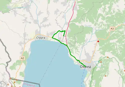 Route map Ohrid Airport - Ohrid, 16 km, approx. 28 min
