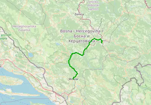 Route map Sarajevo Airport - Mostar, 125 km, approx. 141 min
