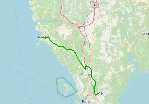Route map Pula Airport - Rovinj, 38 km, approx. 40 min