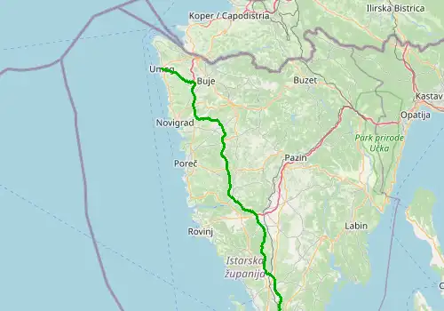 Route map Pula Airport - Umag, 81 km, approx. 66 min