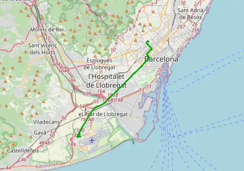Route map Barcelona  Airport - Barcelona Port, 17 km, approx. 28 min