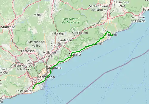 Route map Barcelona  Airport - Blanes, 87 km, approx. 80 min