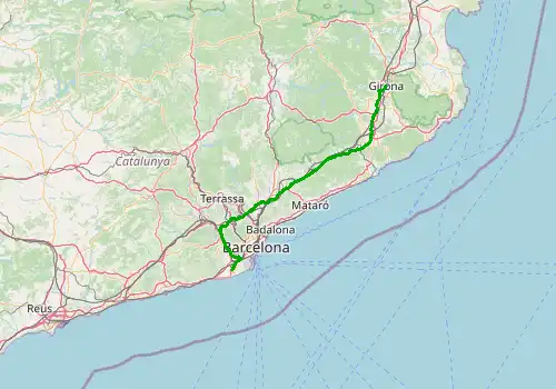 Route map Barcelona  Airport - Girona City, 126 km, approx. 95 min