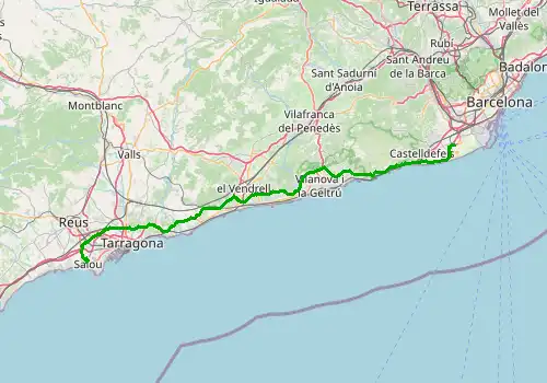 Route map Barcelona  Airport - Salou, 98 km, approx. 70 min