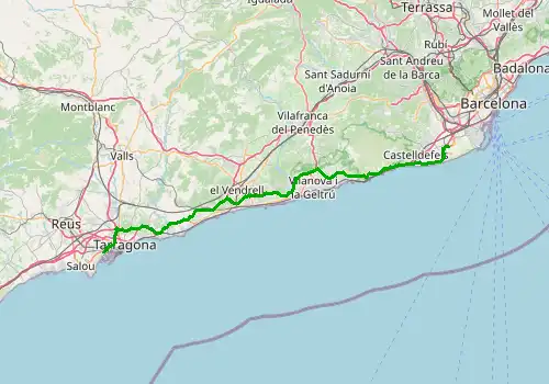 Route map Barcelona  Airport - Tarragona, 90 km, approx. 65 min