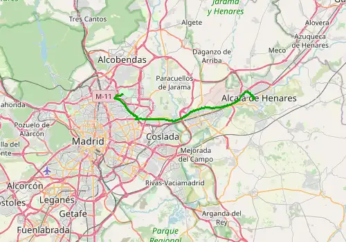 Route map Madrid Barajas Airport - Alcala de Henares, 30 km, approx. 29 min