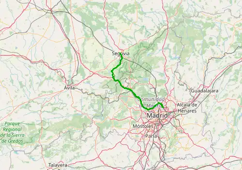 Route map Madrid Barajas Airport - Segovia, 100 km, approx. 76 min