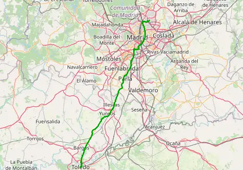 Route map Madrid Barajas Airport - Toledo, 88 km, approx. 70 min
