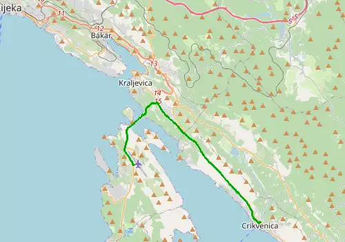 Route map Rijeka Airport - Crikvenica, 19 km, approx. 29 min
