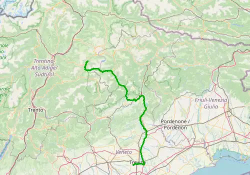 Route map Treviso Airport - Canazei, Val di Fassa, 166 km, approx. 174 min