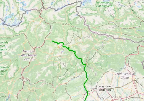 Route map Treviso Airport - Ortisei, Val Gardena, 192 km, approx. 200 min