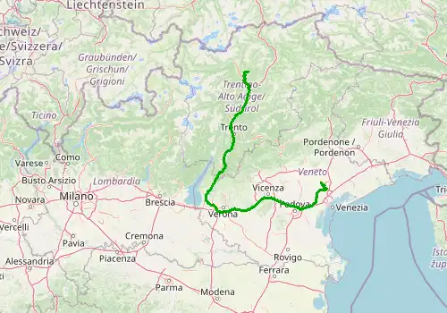 Route map Treviso Airport - Val di Fassa, 307 km, approx. 198 min