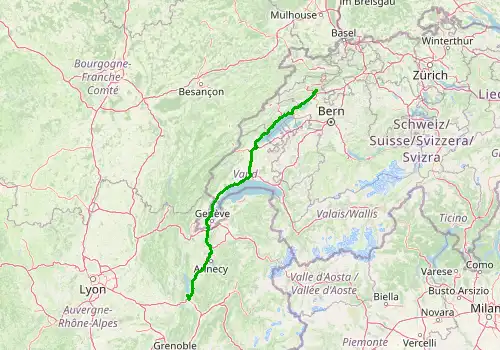 Route map Chambery Airport - La Plagne, 249 km, approx. 180 min