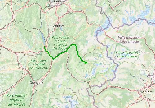 Route map Chambery Airport - La Tania, 103 km, approx. 81 min