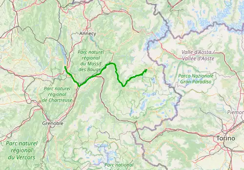 Route map Chambery Airport - Les Arcs 1600-2000, 119 km, approx. 101 min