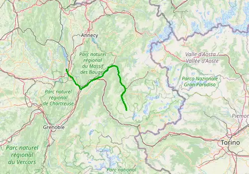 Route map Chambery Airport - Les Menuires, 113 km, approx. 90 min