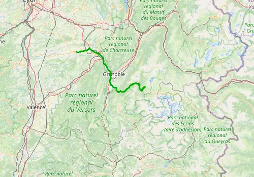 Route map Grenoble Airport - Alpe d Huez, 107 km, approx. 108 min