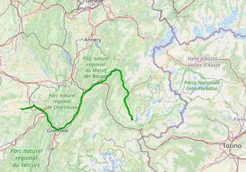 Route map Grenoble Airport - Val Thorens, 189 km, approx. 160 min
