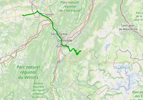 Route map Grenoble Airport - Chamrousse, 80 km, approx. 79 min