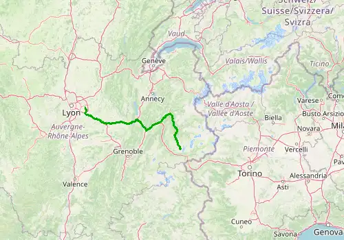 Route map Lyon Saint Exupery Airport - Val Thorens, 202 km, approx. 163 min