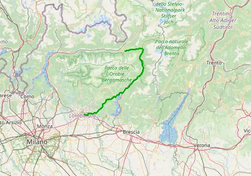 Route map Bergamo Airport - Aprica, Lombardy, 110 km, approx. 133 min