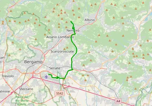 Route map Bergamo Airport - Bergamo, 17 km, approx. 24 min