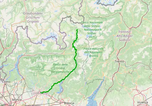 Route map Bergamo Airport - Bormio, Lombardy, 146 km, approx. 179 min