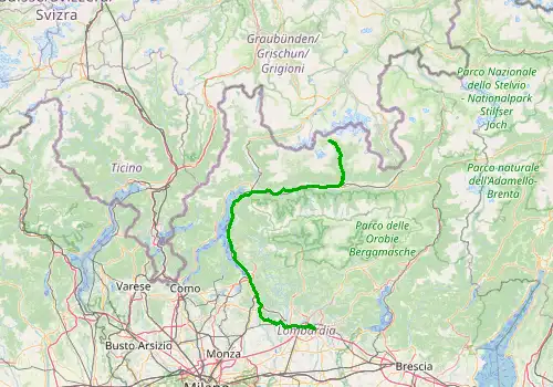 Route map Bergamo Airport - Chiesa Valmalenco, 151 km, approx. 173 min
