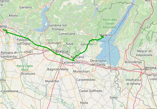 Route map Bergamo Airport - Gardone Riviera, 90 km, approx. 74 min