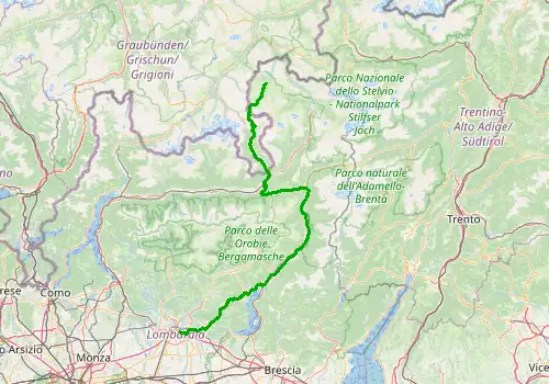 Route map Bergamo Airport - Livigno, 174 km, approx. 221 min