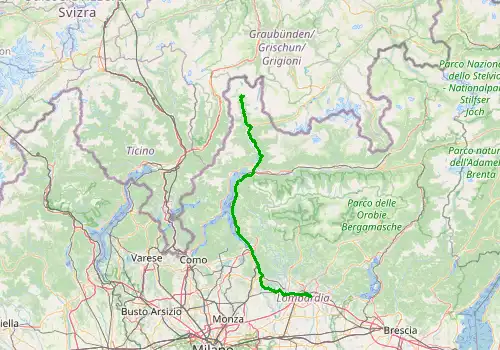 Route map Bergamo Airport - Madesimo, 130 km, approx. 161 min